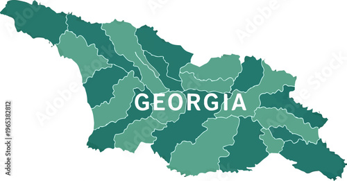 Stylized map of Georgia divided into regions, with the country's name prominently displayed