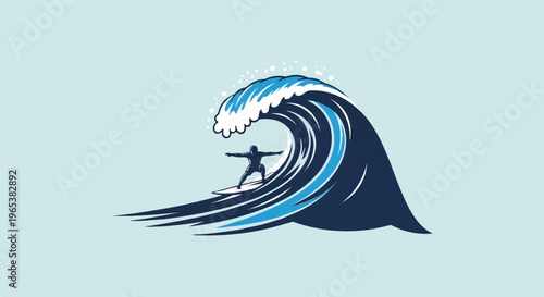 Surfer carving through a colossal ocean wave with spray