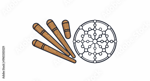 Wooden chopsticks and a circular molecular structure