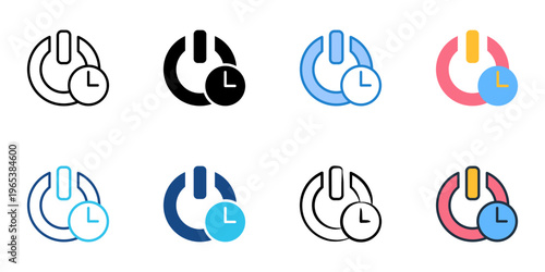 Auto shutdown icons set multiple style collection. Editable stroke 
