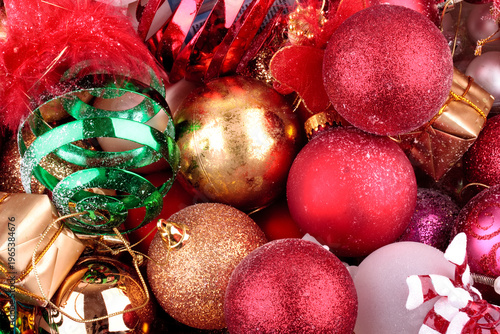 Luxury Christmas bauble tree decorations close up