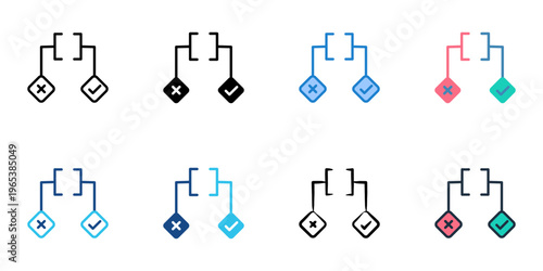 Conditional logic icons set multiple style collection. Editable stroke 
