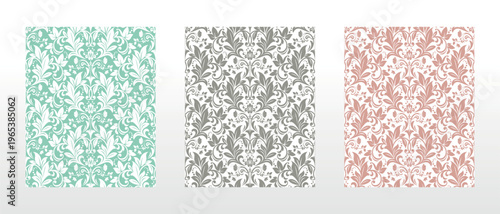 Wallpapers in the style of Baroque.. Set of colored floral ornaments. Seamless vector backgrounds Graphic patterns for fabric, wallpaper, packaging. Ornate Damask flower illustration