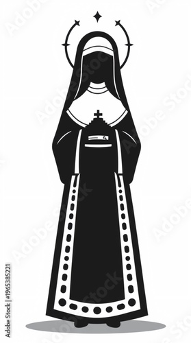 nun silhouette vector catholic outline black praying profile religious habit clipart shadow clean minimal isolated white background high contrast modern design