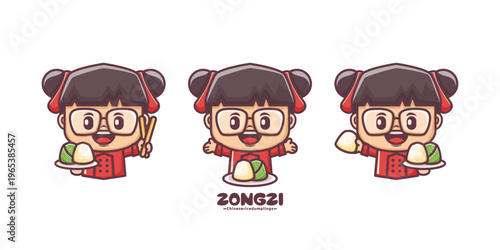 Cute cartoon chef with Chinese traditional Zongzi