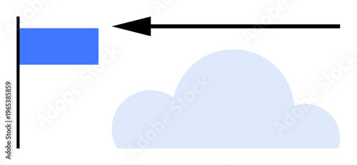 Wind concept. Wind direction ed by a flag and arrow alongside a cloud. Wind illustration for meteorology, weather forecasting, environmental studies, and educational resources