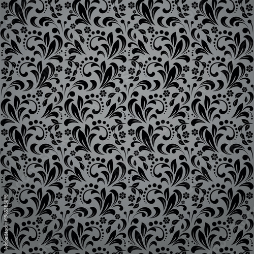 Wallpaper in the style of Baroque. Gray and black floral ornament. Seamless vector background. Graphic pattern for fabric, wallpaper, packaging. Ornate Damask flower illustration
