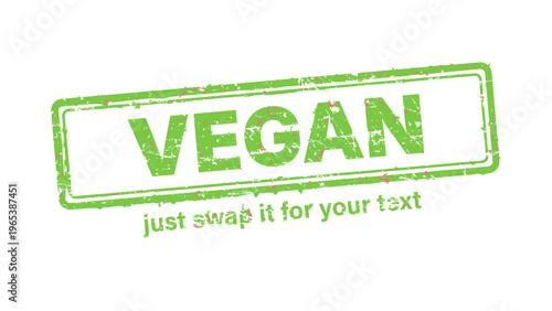 vegan green rubber stamp vector with distressed ink texture and clean frame, built for packaging, shipping labels, office paperwork, certification workflows, and commercial branding use.