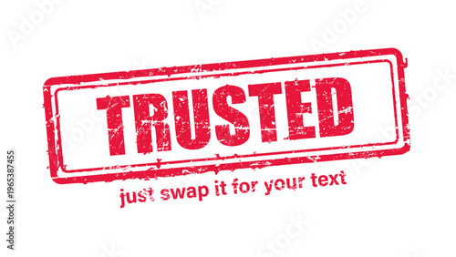 trusted red rubber stamp vector with distressed ink texture and clean frame, built for packaging, shipping labels, office paperwork, certification workflows, and commercial branding use.