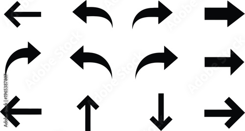 Collection of black directional arrows on white background