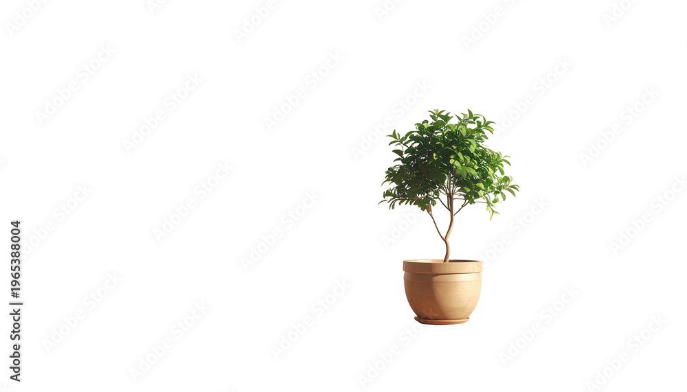 Fototapeta premium A potted ornamental tree, against a solid black backdrop, positioned to the right