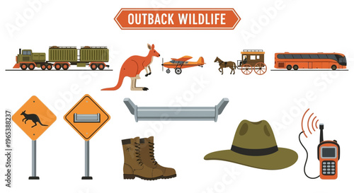 Australian Outback Wildlife Travel Symbols.