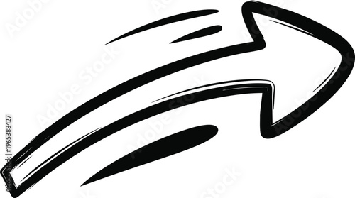 Black and white arrow graphic with motion lines