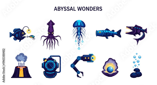 Deep sea creatures and underwater machines.