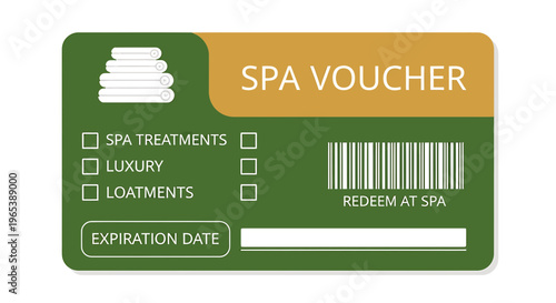 Spa Voucher, Luxury Treatment Certificate, Green and Yellow Gift Card, Wellness Service Coupon