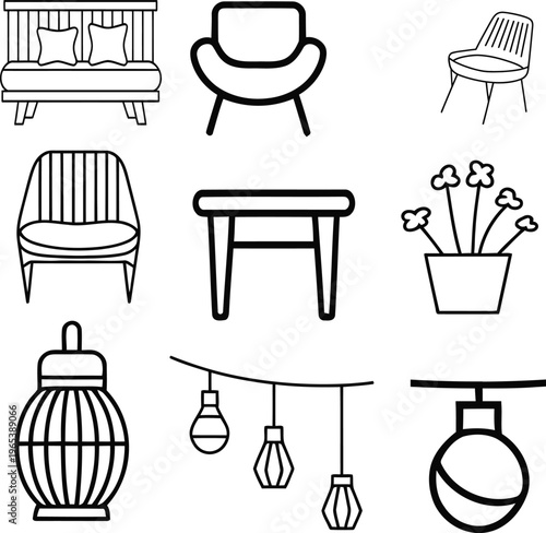 A collection of various furniture and decorative items