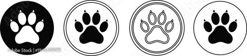 Collection of four distinct animal paw print logos or seals