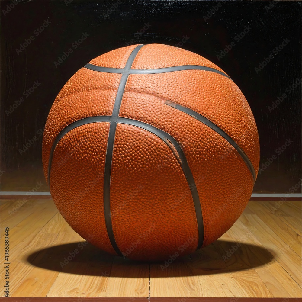 Obraz premium A close-up of an orange basketball on a wooden floor