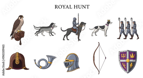 Royal medieval hunting scene elements.