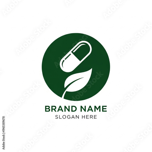 Natural Medicine Logo Featuring a Capsule and Leaf in a Green Circle.