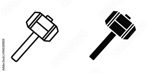 Two stylized depictions of a blacksmith's hammer in contrasting line styles