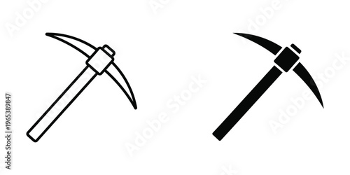 Two different styles of mining pickaxes depicted in black and white silhouettes