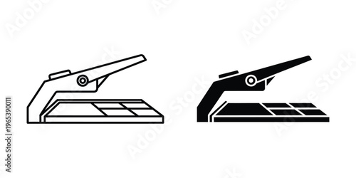 Two illustrations of a mechanical arm lifting a flat panel in different orientations