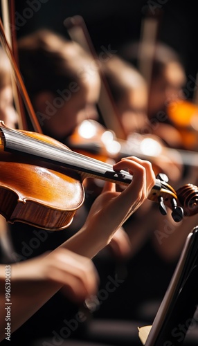 Orchestra String Section Performance Showcases Artistic Expression in Music and Harmony