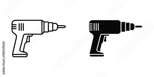 Comparison of a white and black cordless power drill icon design