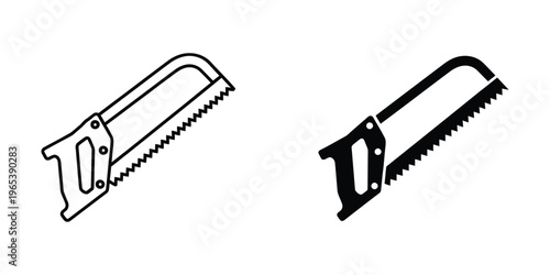 Comparison of a hand saw and a pruning saw with different blade designs and handle shapes