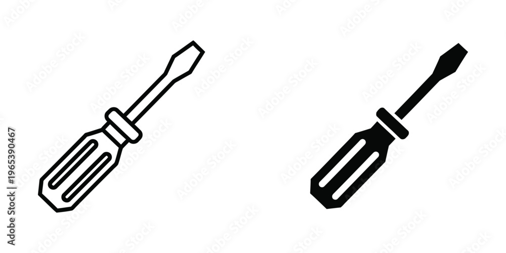 Fototapeta premium Two different types of screwdrivers depicted in black and white outline style