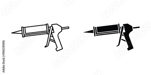 Comparison of empty and filled caulking guns in a black and white illustration