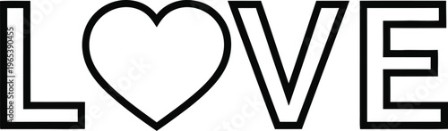 A stylized illustration of the word love with a heart