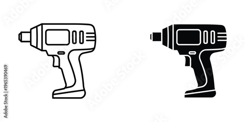 Comparison of two differently styled power drills in black and white illustration