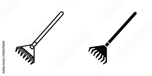 Two types of garden rakes displayed side by side for comparison