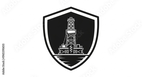 Oil Rig Derrick Shield Emblem - Symbol of Petroleum Industry and Energy Production.