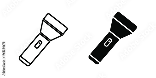 Two flashlights depicted in contrasting black and white silhouette styles