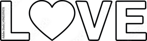 A stylized illustration of the word love with a heart
