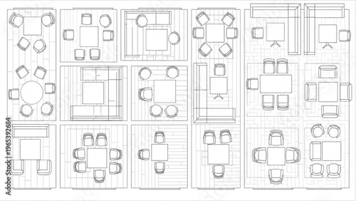 Comprehensive collection of overhead floor plan layouts for diverse interior design and architectural planning projects