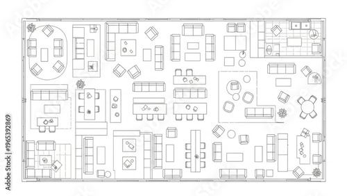 Detailed architectural floor plan concept showcasing diverse modern furniture layouts for optimal interior space design
