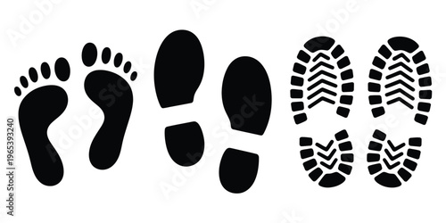 Set different human footprints featuring baby footprint in simple and clean style, ideal stock vector illustration for learning materials, signage, and visual reference design projects.
