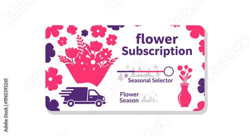 flower subscription card, floral gift voucher, delivery service, seasonal blooms