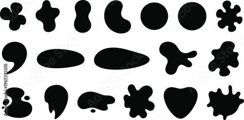 Collection of various abstract black shapes on white background