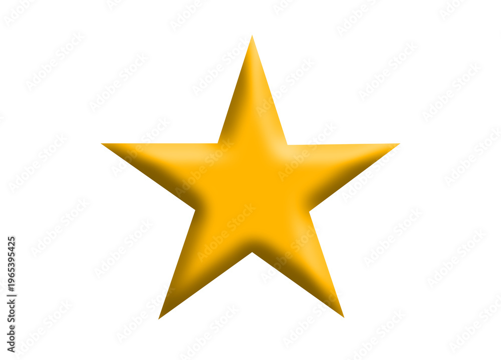 Obraz premium Glossy Yellow 3D Star Icon Bright Minimal Abstract Shape Isolated on White Background