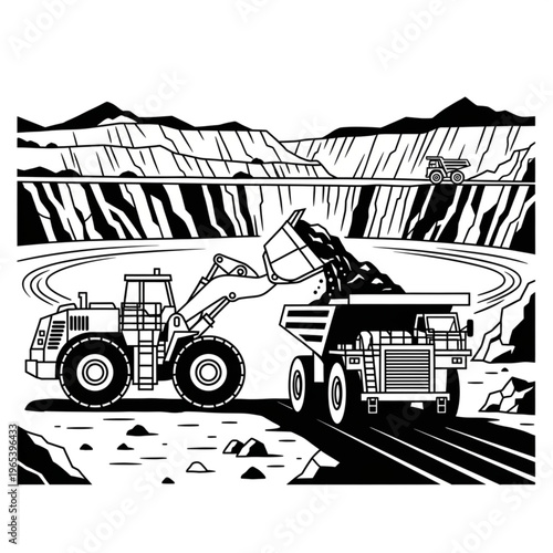 Open-Pit Mining Operation with Heavy Machinery in Action.