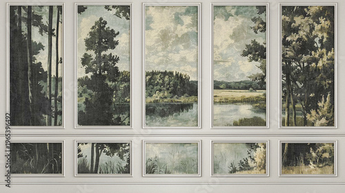 Wall frames with botanical theme wallpaper