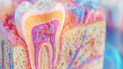 Understanding the structure of a tooth with colorful layers shown in close view