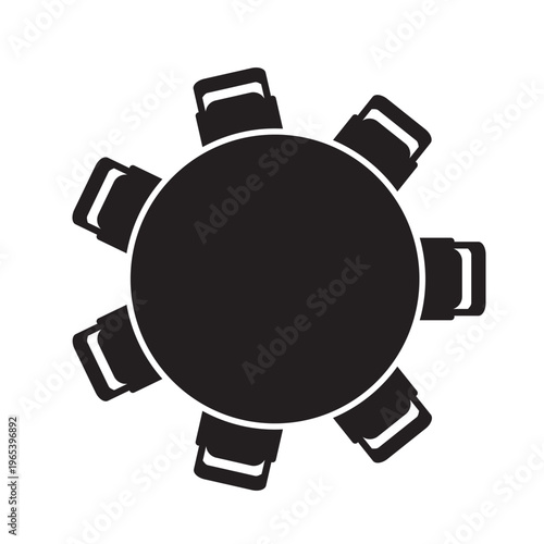 round table and chairs icon top view, business meeting layout, conference table symbol, office teamwork concept, boardroom plan element- vector illustration