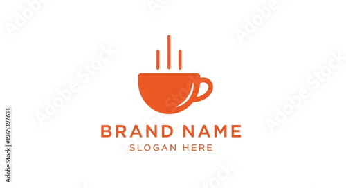 Orange coffee cup logo with steam rising.