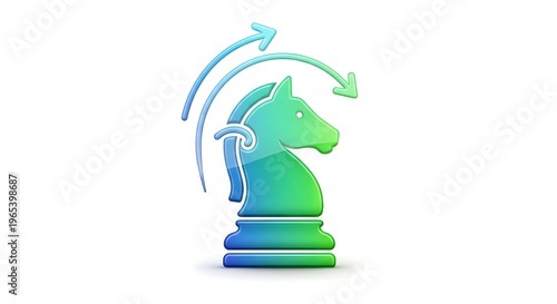 A vibrant glossy icon depicts a white knight chess piece with swirling blue arrows
